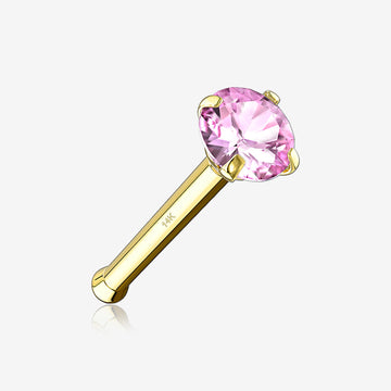 14 Karat Gold Prong Set Gem Top Nose Stud Ring-Pink
